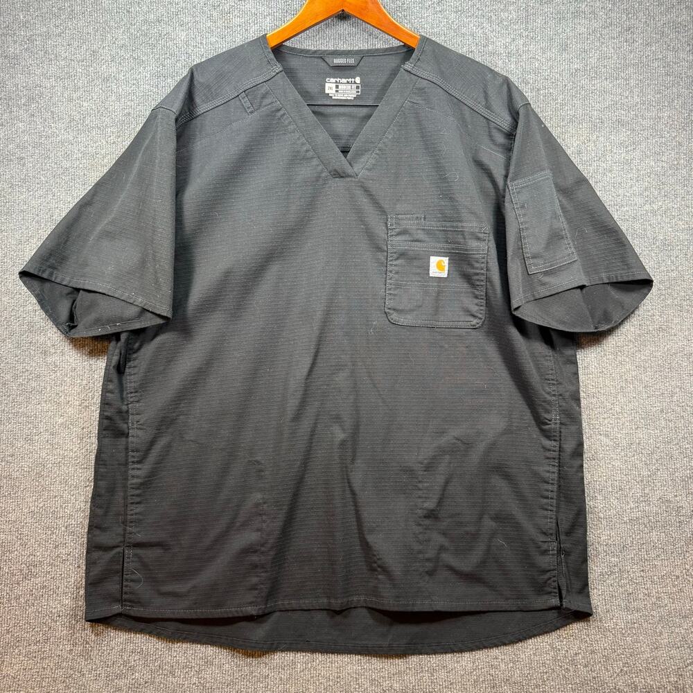 Carhartt Rugged Flex Scrub Top Men's 2XL Black Ripstop Material Medical Uniform
